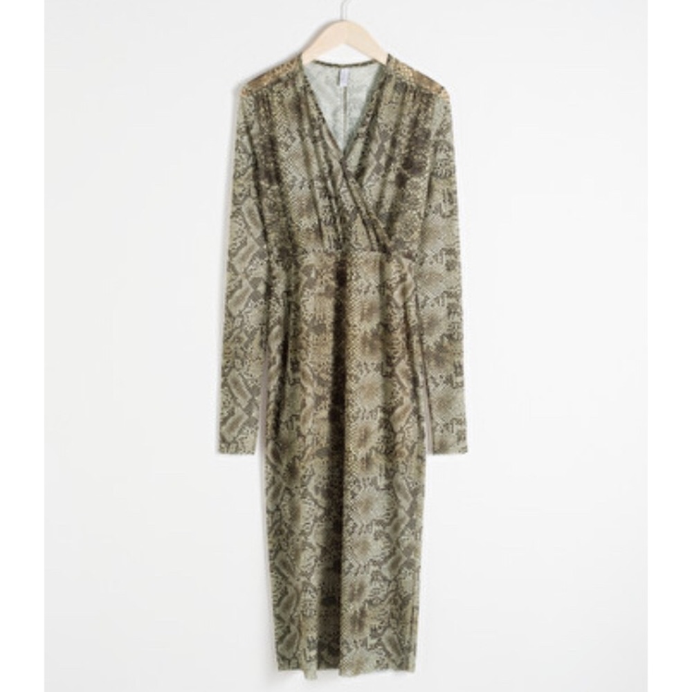& other stories Snake Print Mesh Midi Dress